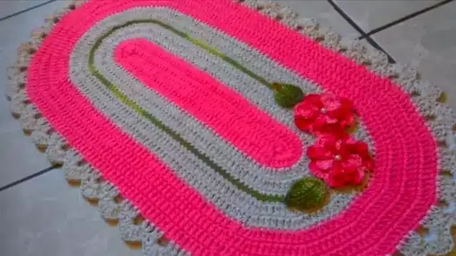 Tapete De Croche Oval Com Flores E Folhas Passo A Passo Simples